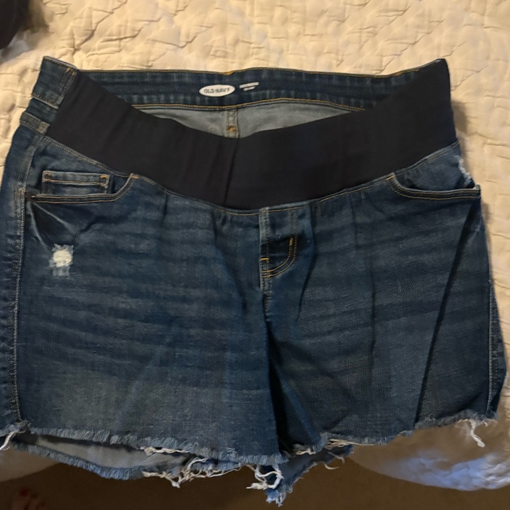 Old Navy Blue Denim Maternity Shorts with Stretch Waistband